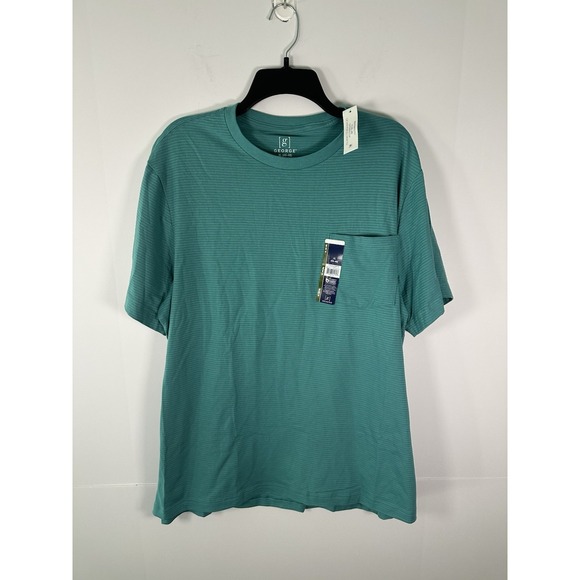 George Other - GEORGE Pocket Tee NWT Mens XL Crew Neck Short Sleeve Teal Striped T Shirt